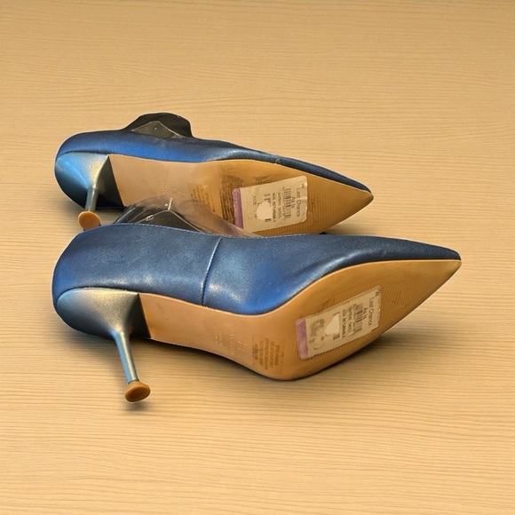 Halston Blue Vegan Leather Pointed Toe Heels Size 10 - Picture 5 of 10